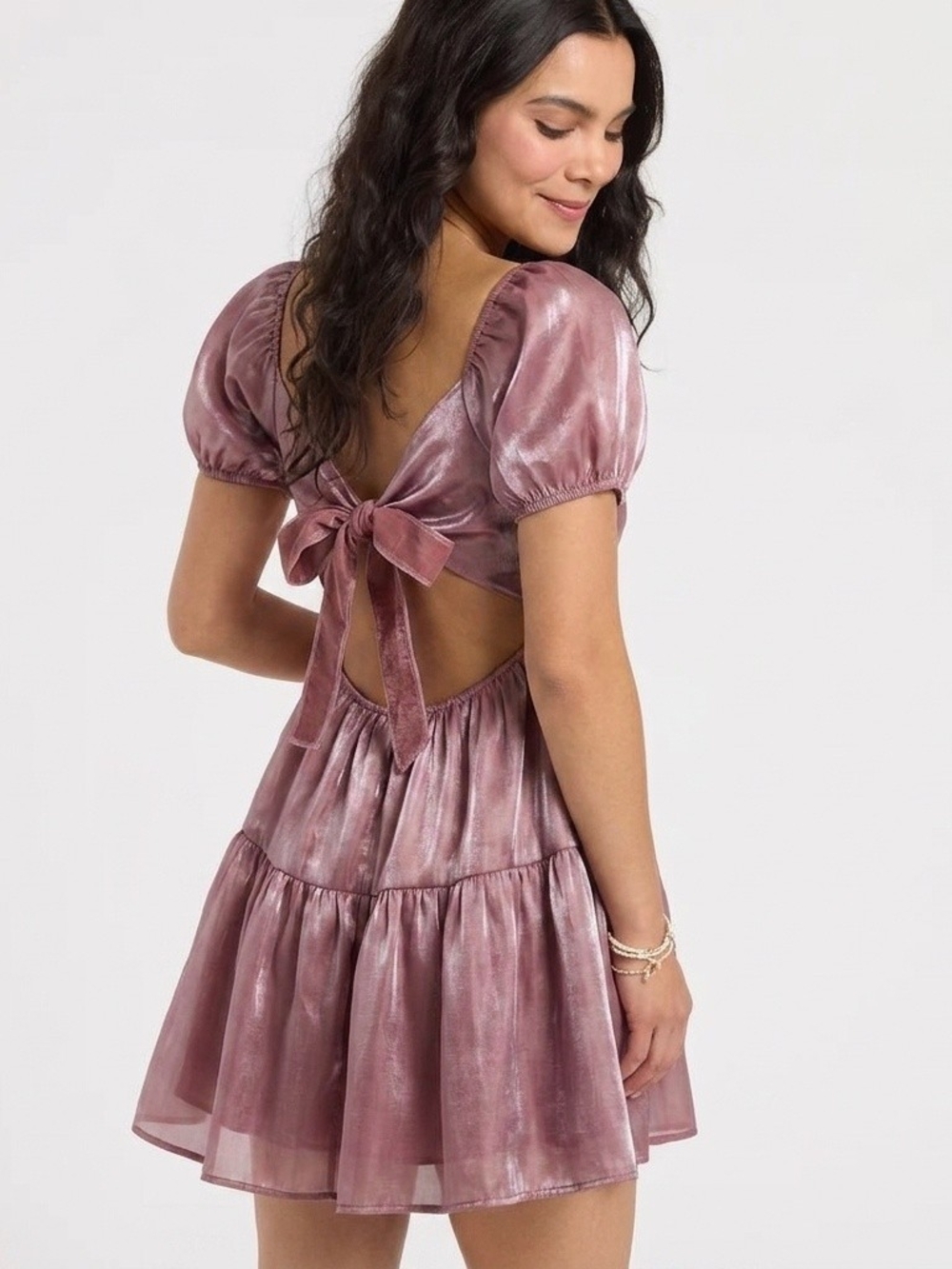 Crystal Doll Dark Mauve Shimmer Dress – Size Large – Open Back